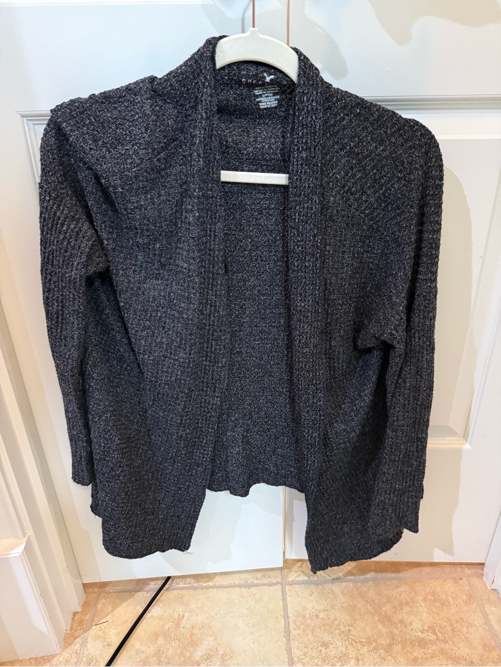 American Eagle Outfitters Open-Front Charcoal Knit Cardigan